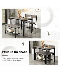 Mecale 4-Piece Rustic Dining Table Set with Storage Bench and 2 Chairs
