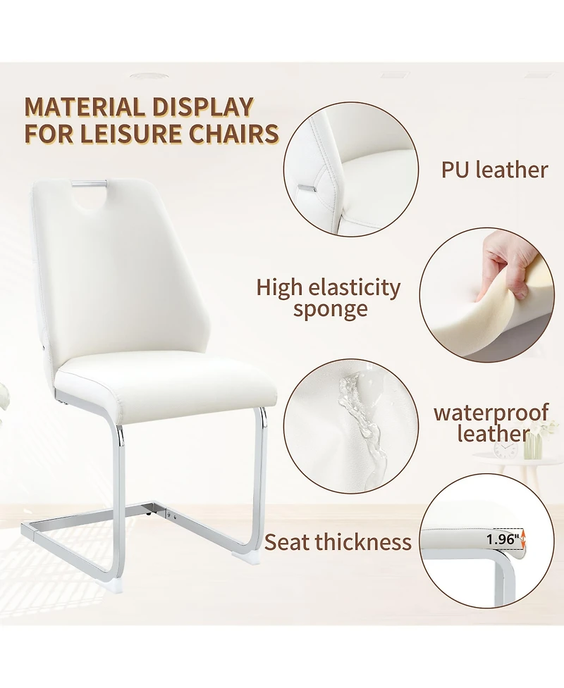 Flynama Set of 2 Mesh Pu High Back Dining Chairs, Back Ring Chrome Pull Handle Solid Iron Frame