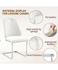 Flynama Set of 2 Mesh Pu High Back Dining Chairs, Back Ring Chrome Pull Handle Solid Iron Frame