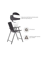 Mecale Set of 4 Folding Rattan Bar Chairs with Armrests and Footrests