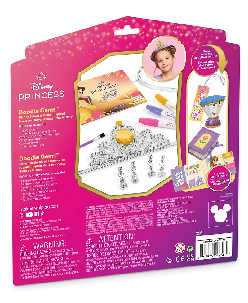 Make It Real Doodle Gems Disney Princess Belle-Inspired Book and Royal Accessories Activity, Ages 6+