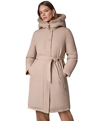 Donna Karan New York Women's Belted Fur Hooded Puffer Coat