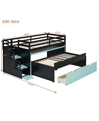 Clihome Twin Xl Loft Bed with Pull-Out Desk and Trundle, Multi-Functional Bunk 2 Storage Drawers Steps