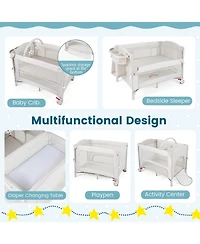 Costway Baby Bassinet Bedside Crib with Changing Table Mattress Detachable Canopy Basket