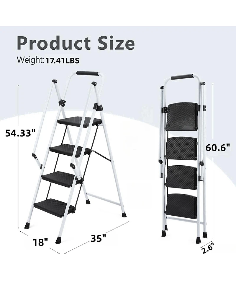 Streamdale Furniture Folding 4-Step Ladder with Anti-Skid Pedal and Safety Handle