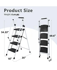 Streamdale Furniture Folding 4-Step Ladder with Anti-Skid Pedal and Safety Handle