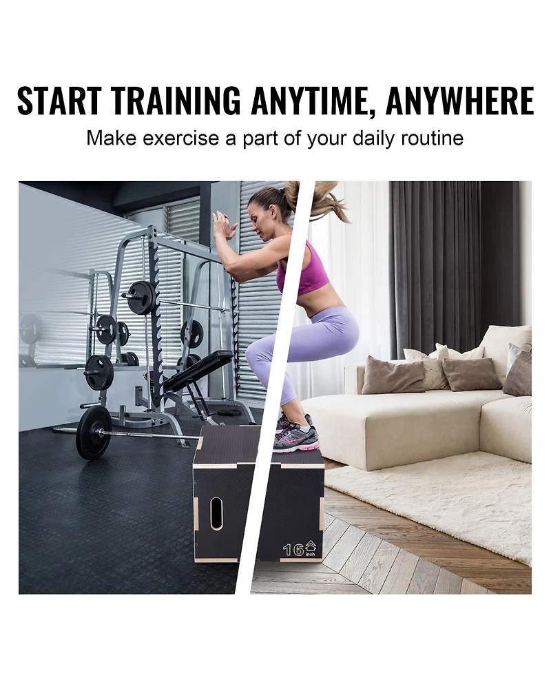 Vevor // Inch 3 in 1 Plyometric Jump Box Fitness Exercise Plyo Box Wooden