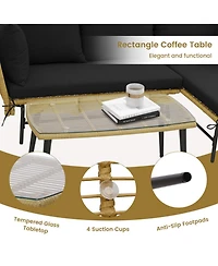 Sugift 3-Piece L-Shape Outdoor Rattan Patio Sofa Set with Glass Coffee Table