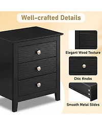 Sugift Modern Farmhouse 3-Drawer Nightstand Set of 2 with Wood Grain Accents