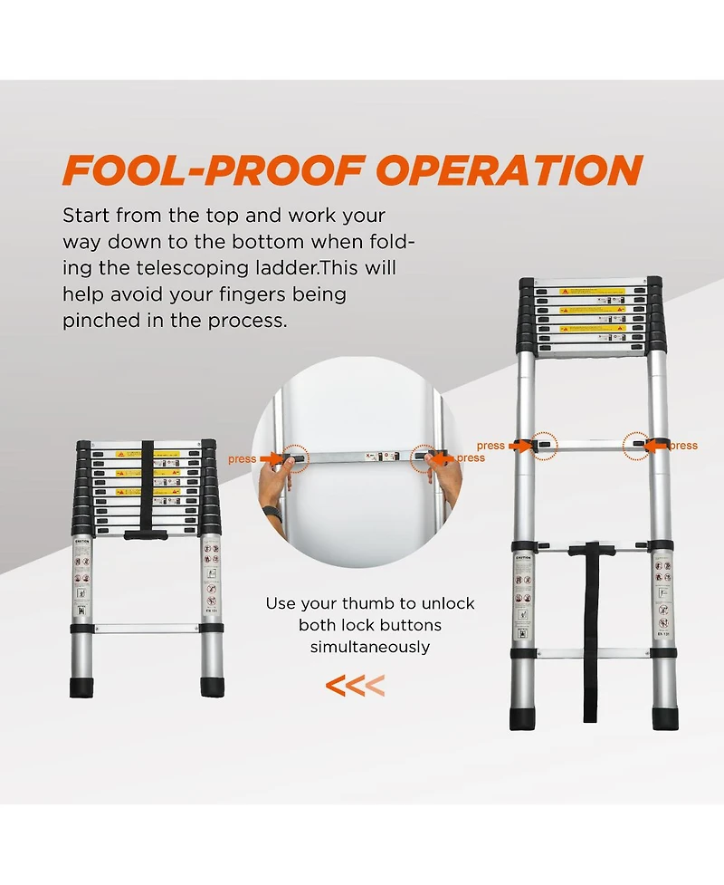 Streamdale Furniture 10.5FEET Telescoping Aluminum Extension Ladder, 300 lbs Capacity