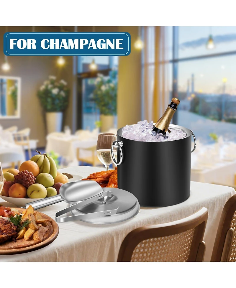 Piscifun Stainless Steel Insulated Ice Bucket with Lid and Tongs for Parties Bars
