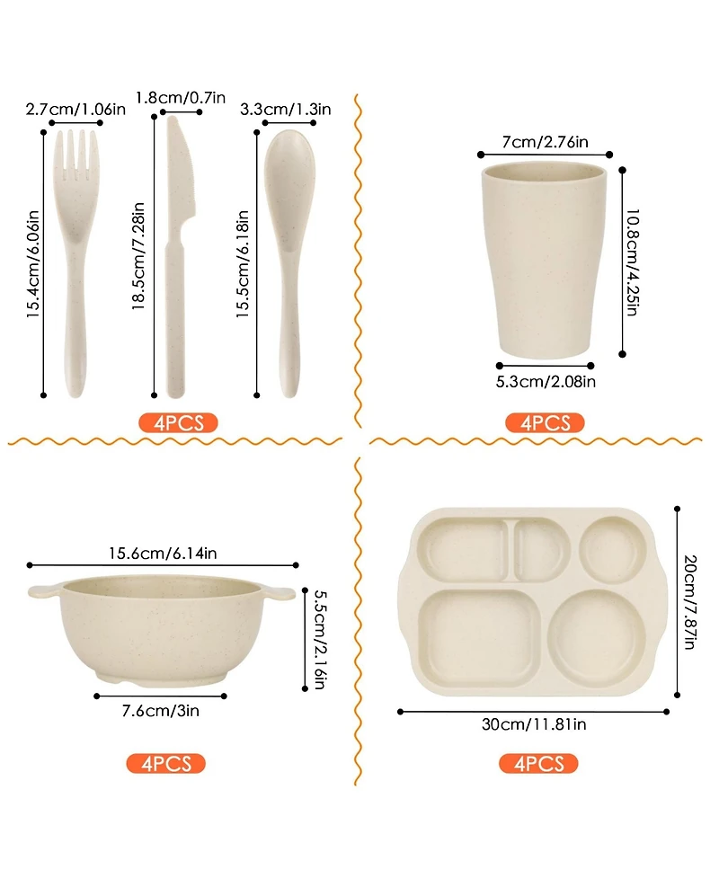 Piscifun 24 Piece Wheat Straw Dinnerware Set Microwave Dishwasher Safe For Home School Party