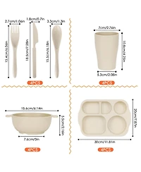 Piscifun 24 Piece Wheat Straw Dinnerware Set Microwave Dishwasher Safe For Home School Party