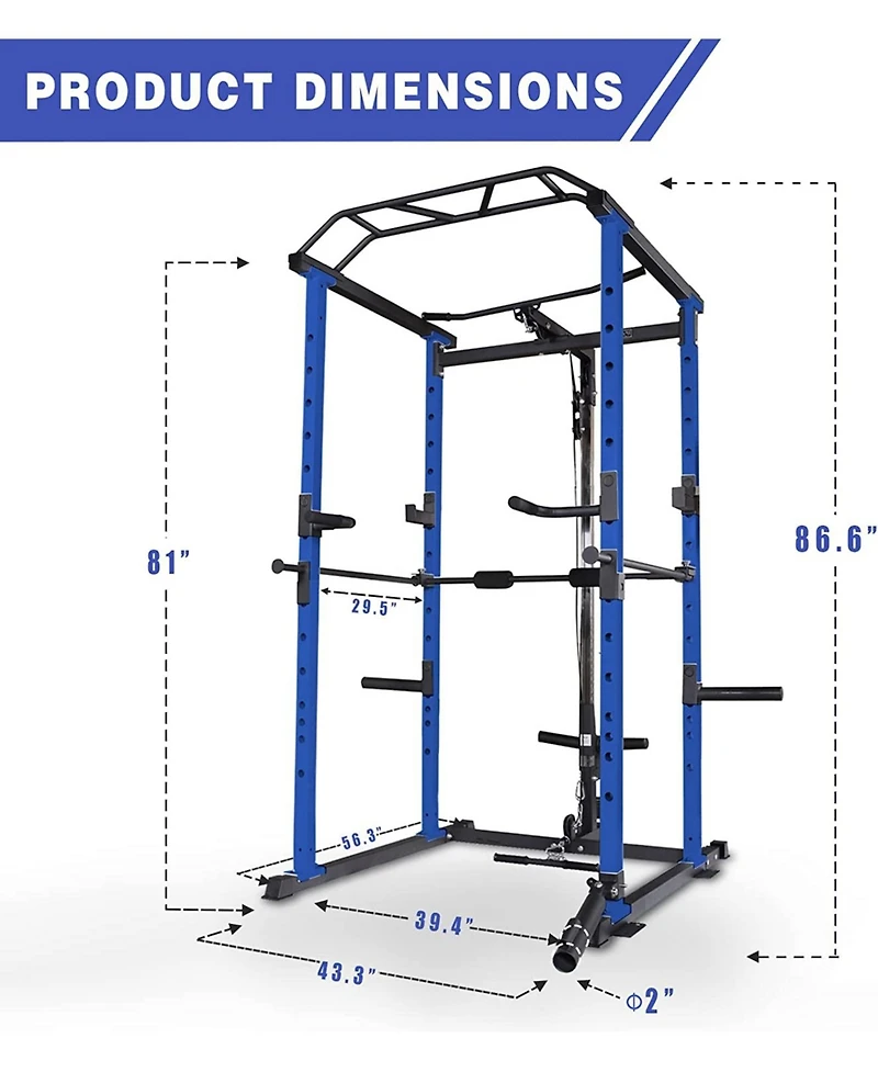 Sevorley Power Rack with Lat Pulldown and Low Row, Multi-Function Home Gym Cage, 1000 lb Capacity