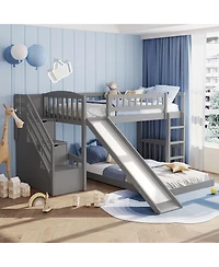 Clihome Stairway Twin over Bunk Bed with Two Drawers and Slide