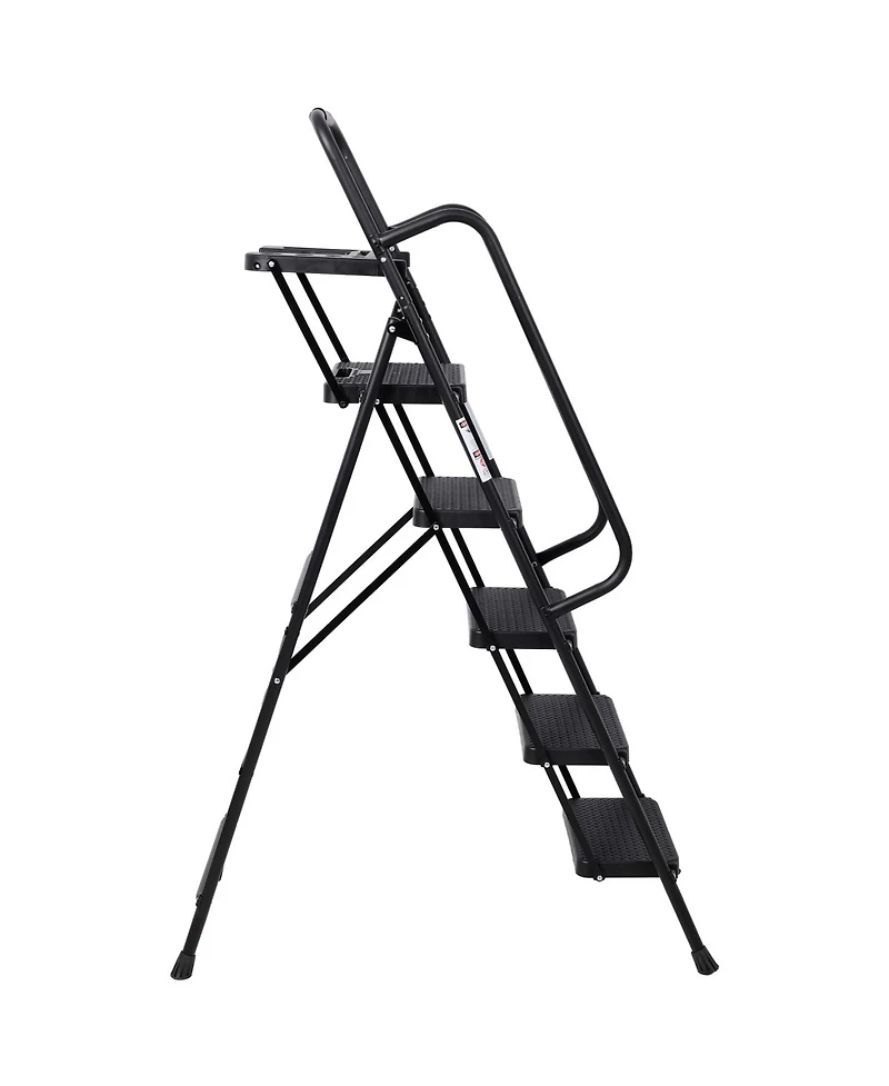 Streamdale Furniture 5 Step Folding Steel Ladder with Handrail and Anti-Slip Pedals 330 lbs