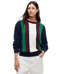 Tommy Hilfiger Women's American Icons Stripe Cable-Knit Crewneck Sweater