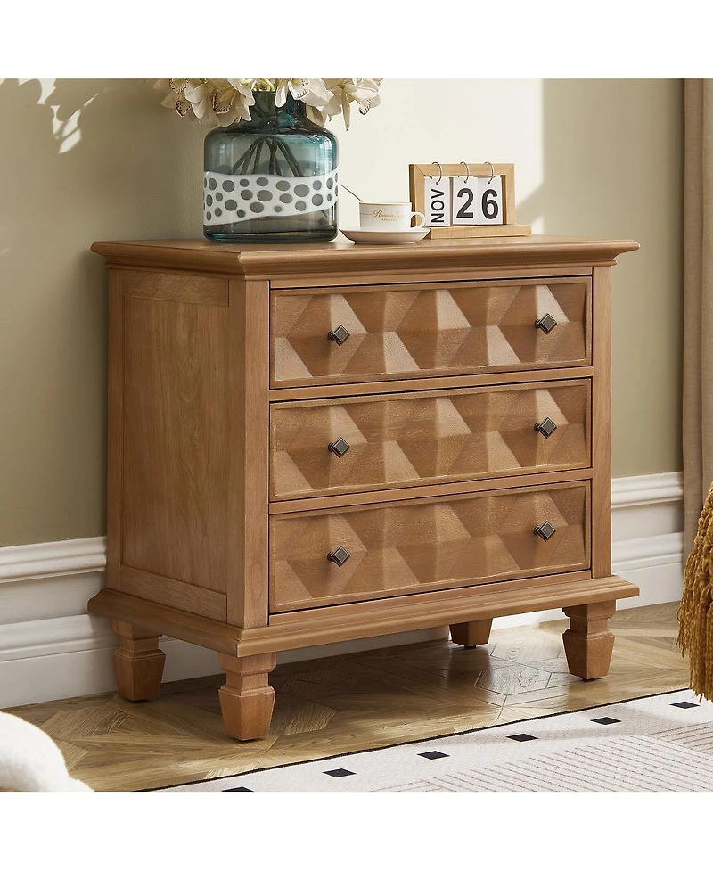 Streamdale Furniture Farmhouse Nightstand with Charging Station and 3 Drawers