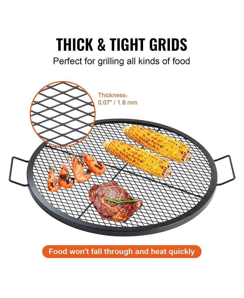 Vevor 30 Inch Round Cooking Grate Fire Pit Grill Grate X-Marks Heavy-Duty Steel