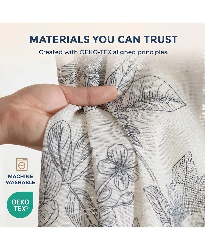 Hlc.me Brookville Linen Floral Print Patterned Curtains - Back Tab Pocket Window Flower Curtains Panels for Bedroom and Living Room