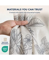 Hlc.me Brookville Linen Floral Print Patterned Curtains - Back Tab Pocket Window Flower Curtains Panels for Bedroom and Living Room