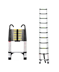 Streamdale Furniture 10.5feet Retractable Aluminum Folding Ladder with Hook, 330lb Capacity