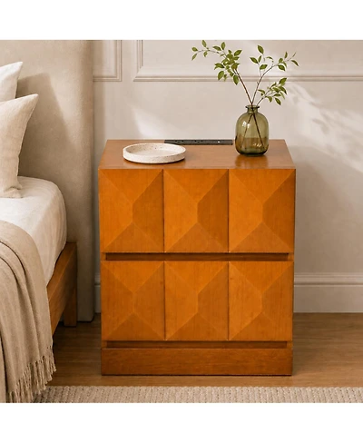 Streamdale Furniture Tall Modern Nightstand with Charging Station and Drawers, Natural Wood