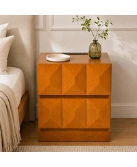 Streamdale Furniture Tall Modern Nightstand with Charging Station and Drawers, Natural Wood