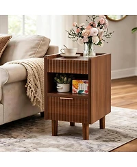 Streamdale Furniture Fluted Wood Nightstands with Drawer, 2 Pack Modern Bedside Tables