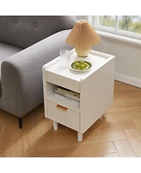 Streamdale Furniture Fluted Wood Nightstands, 2 Pack Modern Bedside Tables with Drawer