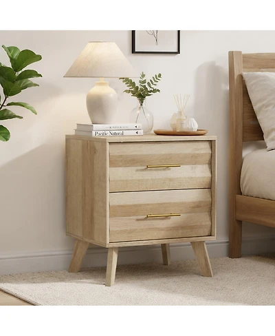Streamdale Furniture Double Drawer Medieval Modern Bedside Storage Cabinet with Metal Handles