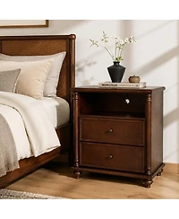 Streamdale Furniture Rustic Nightstand with Charging Station and 2 Drawers