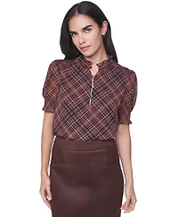Tommy Hilfiger Women's Mock-Neck Short-Sleeve Plaid Blouse
