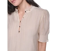 Tommy Hilfiger Women's Mock Neck Short-Sleeve Ruffle Blouse