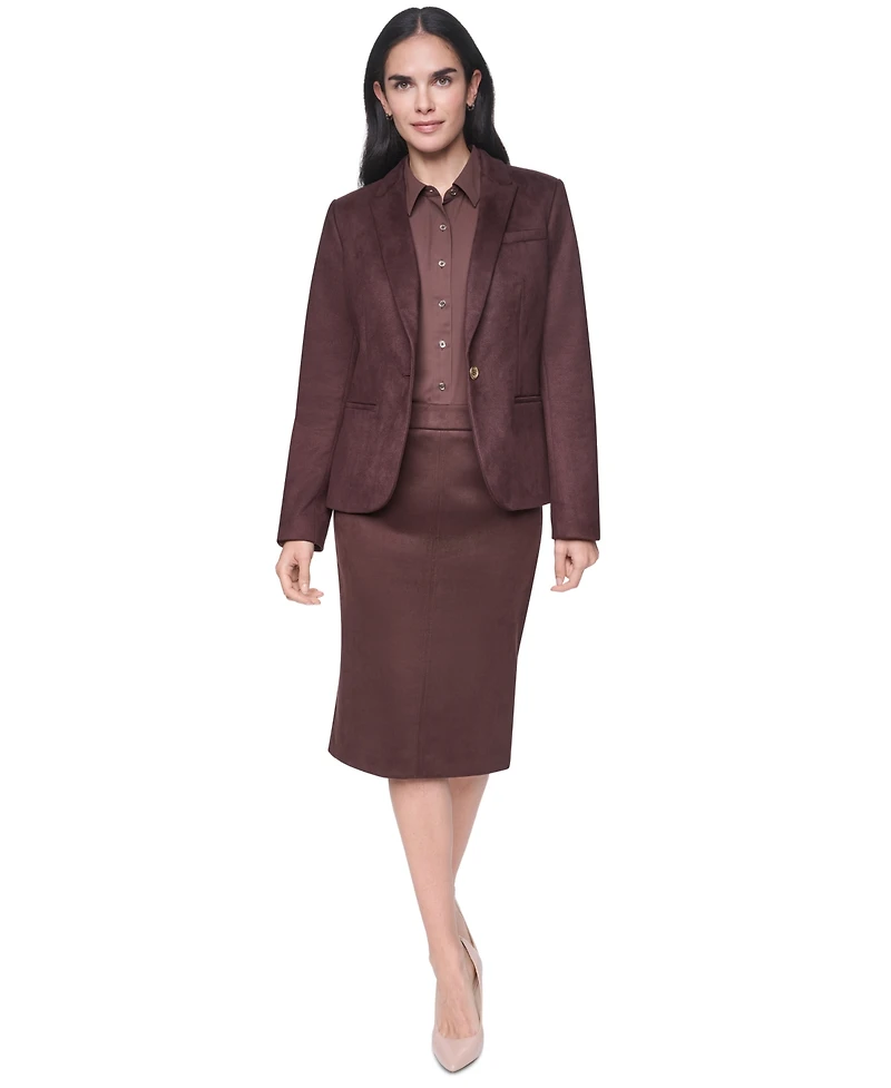 Tommy Hilfiger Women's Short One-Button Faux Suede Blazer