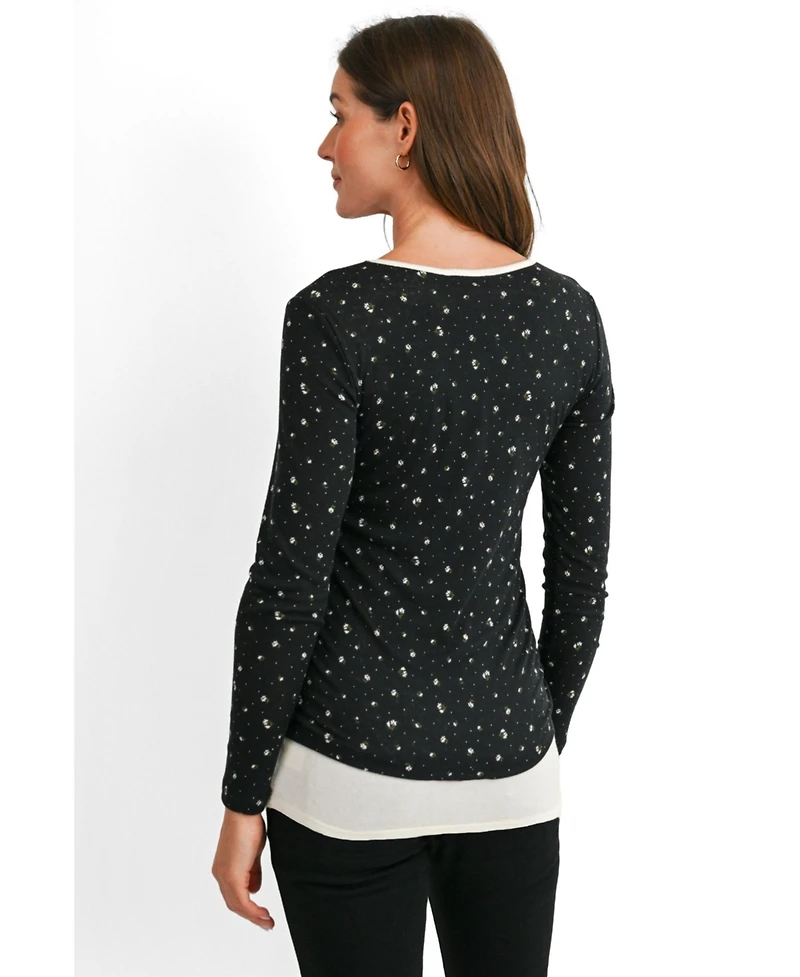 Hello Miz Maternity Floral-Print Scoop Neck Fitted Long-Sleeve Top