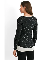 Hello Miz Maternity Floral-Print Scoop Neck Fitted Long-Sleeve Top