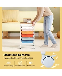 Mecale 6-Drawer Rolling Storage Cart with Wooden Tabletop