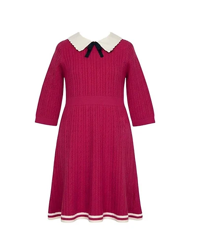 Hope & Henry Little Girls 6-12 Organic Collared French Cable Sweater Dress