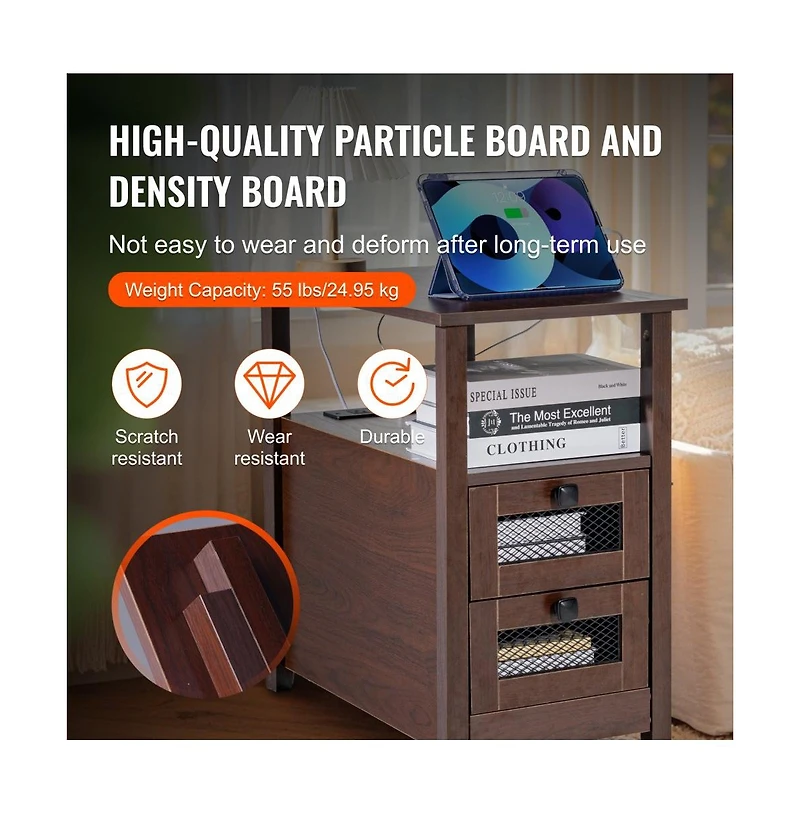 Slickblue Bedroom Nightstand with Usb Charging Station, 2 Drawers, Cabinet Storage and Open Shelves
