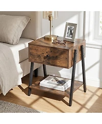 Gymax 2 Pieces Industrial Nightstand with Drawer Open Storage Shelf Adjustable Foot Pads
