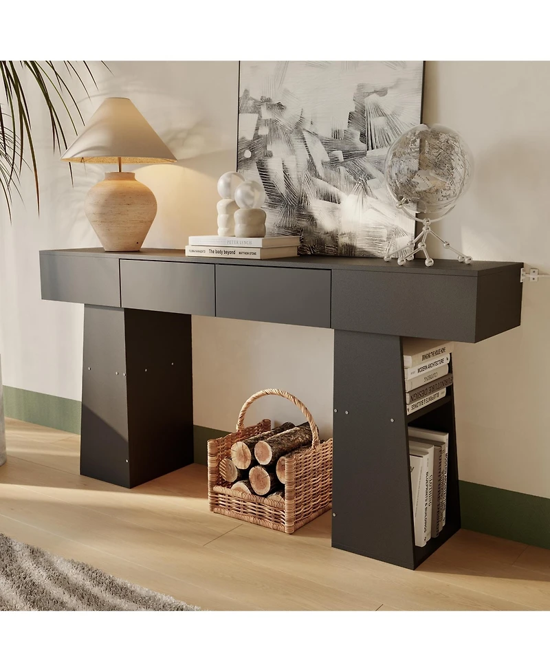 gaomon 63" Long Console Table with 2 Drawers, Modern Farmhouse Entryway Behind Couch Hidden Storage Space