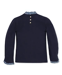 Hope & Henry Little and Big Girls' Xxs - L Organic Ruffle Trim Knit Top