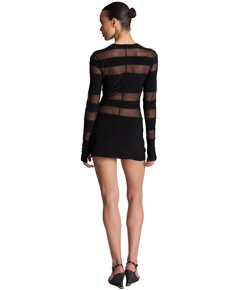 Kenneth Cole Women's Spliced Long-Sleeve Crewneck Bodycon Mini Dress