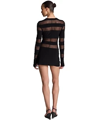 Kenneth Cole Women's Spliced Long-Sleeve Crewneck Bodycon Mini Dress