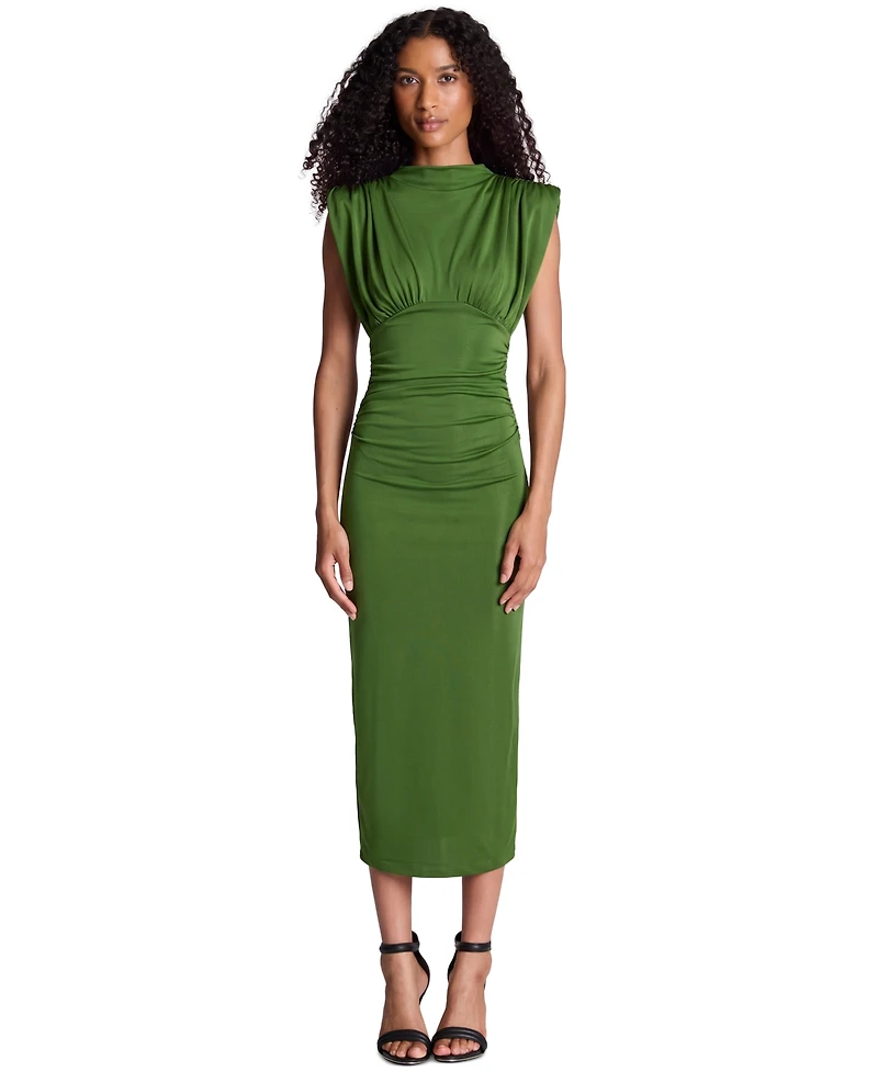 Kenneth Cole Women's Shoulder Pad Ruched Midi Dress