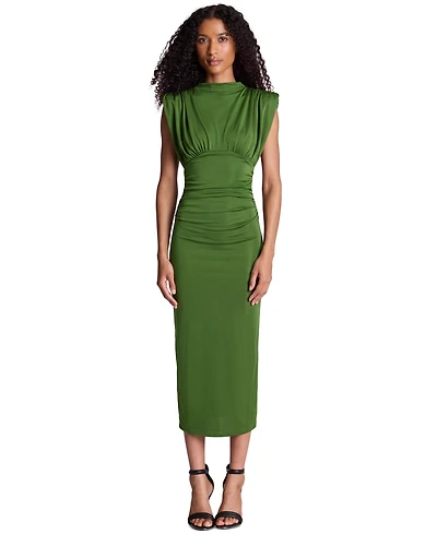 Kenneth Cole Women's Shoulder Pad Ruched Midi Dress