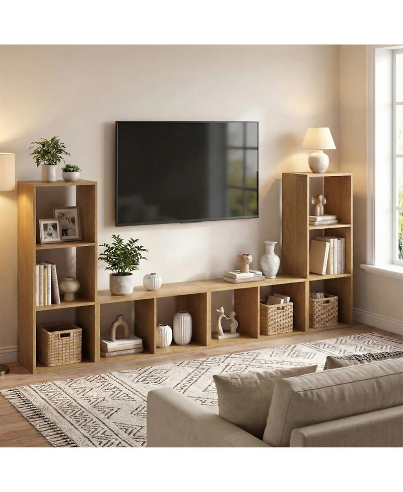 Sugift 3-Cube Bookshelf with Back Guardrail for Living Room