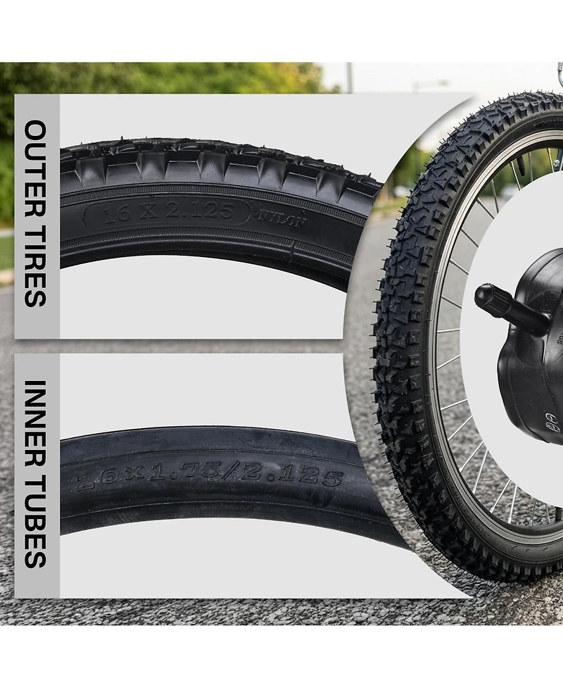 Yescom 16" x 2.125" Mountain Tread Tire and Tube Set, 3-Piece