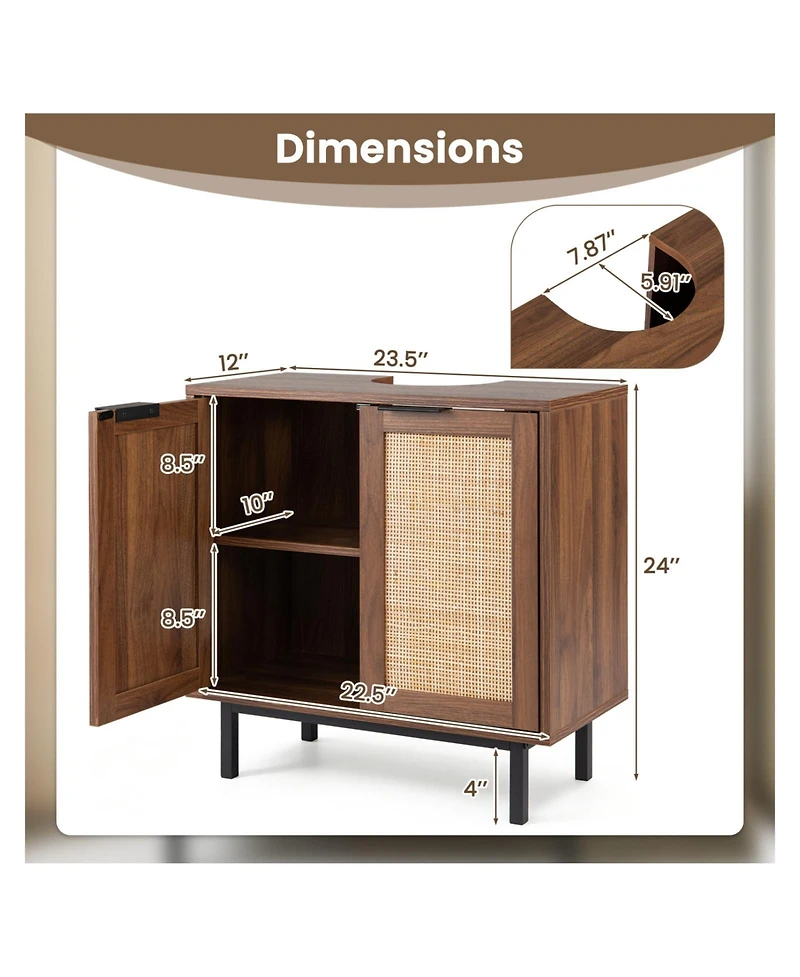 Volenca 23.5 x 12 24 Bathroom Vanity Cabinet with Rattan Doors, U-Shaped Cut-Out and Shelf